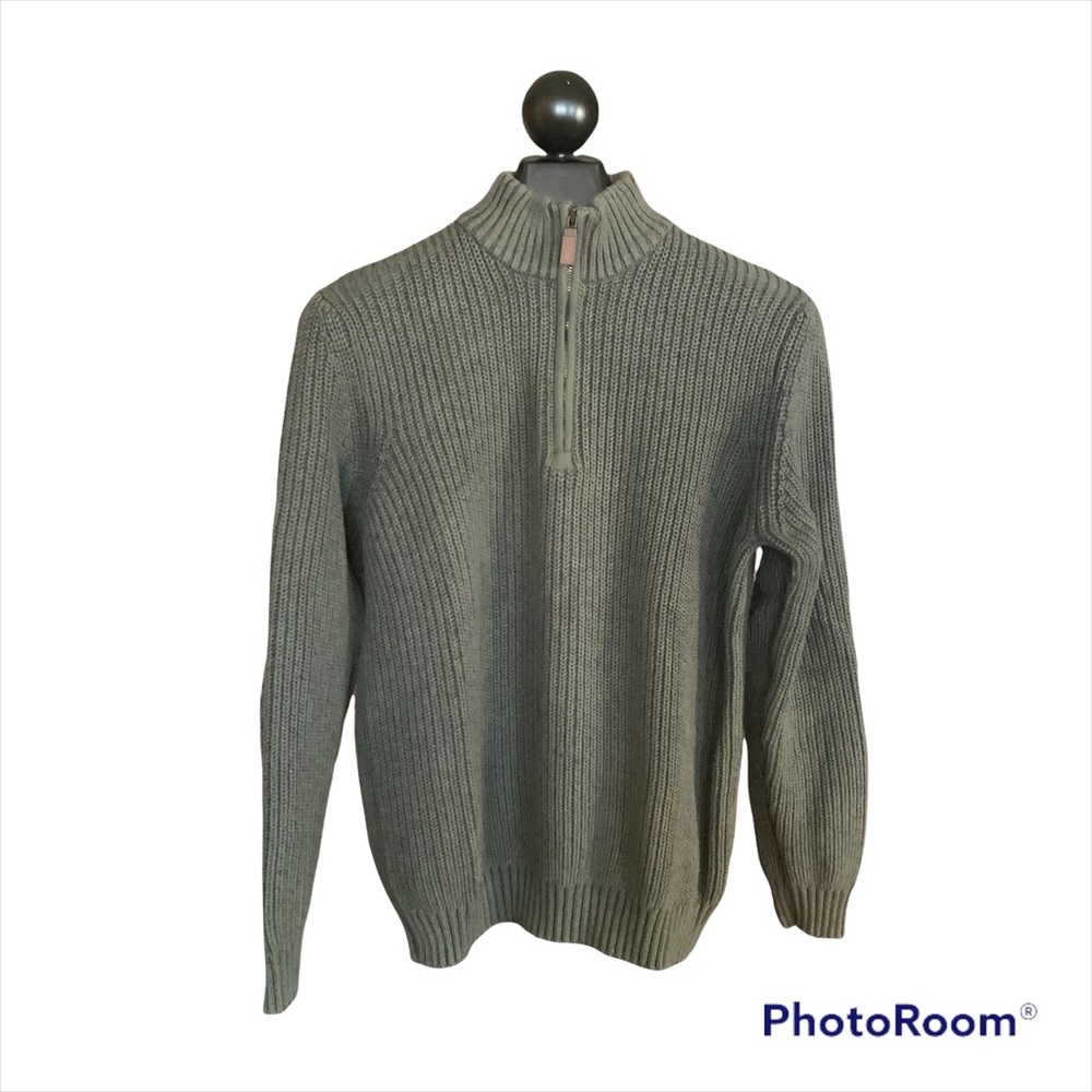 G.H.BASS & CO. CABLE KNIT SWEATER EUC LG. HUNTER GREEN